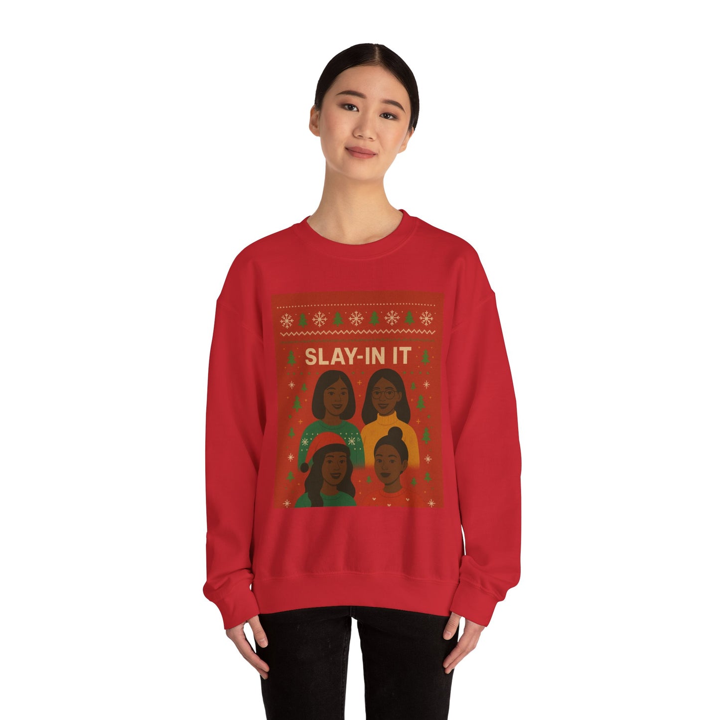 Slay-In It illustration crewneck sweatshirt | Black women holiday sweater design