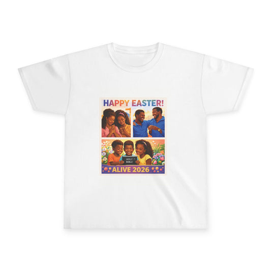 Happy Easter Youth T-Shirt 2026 - 'Alive' Colorful Christian Kids Easter Shirt"
