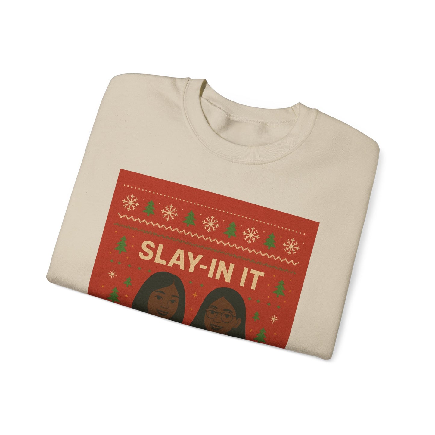 Slay-In It illustration crewneck sweatshirt | Black women holiday sweater design