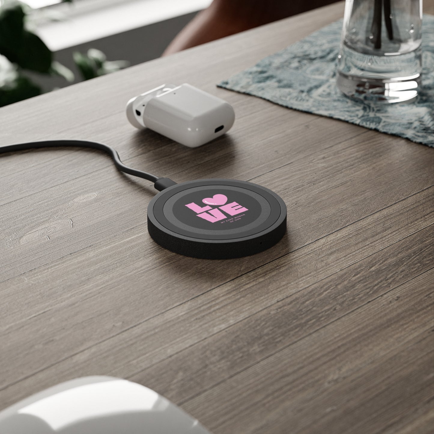 My Ezer Woman Wireless Charger | Pink LOVE Heart Design | Fast Charging | Christian Tech Gift