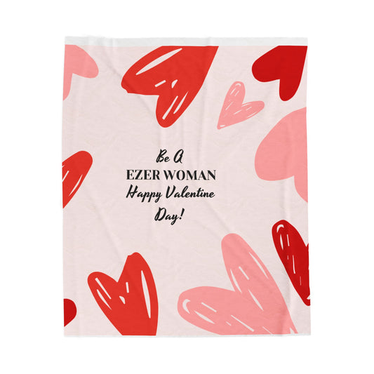 My Ezer Woman LOVE Plush Throw Blanket | Ultra-Soft Christian Home Decor | Pink Heart Design