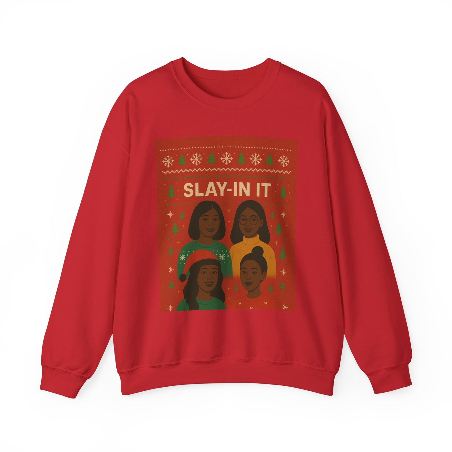 Slay-In It illustration crewneck sweatshirt | Black women holiday sweater design